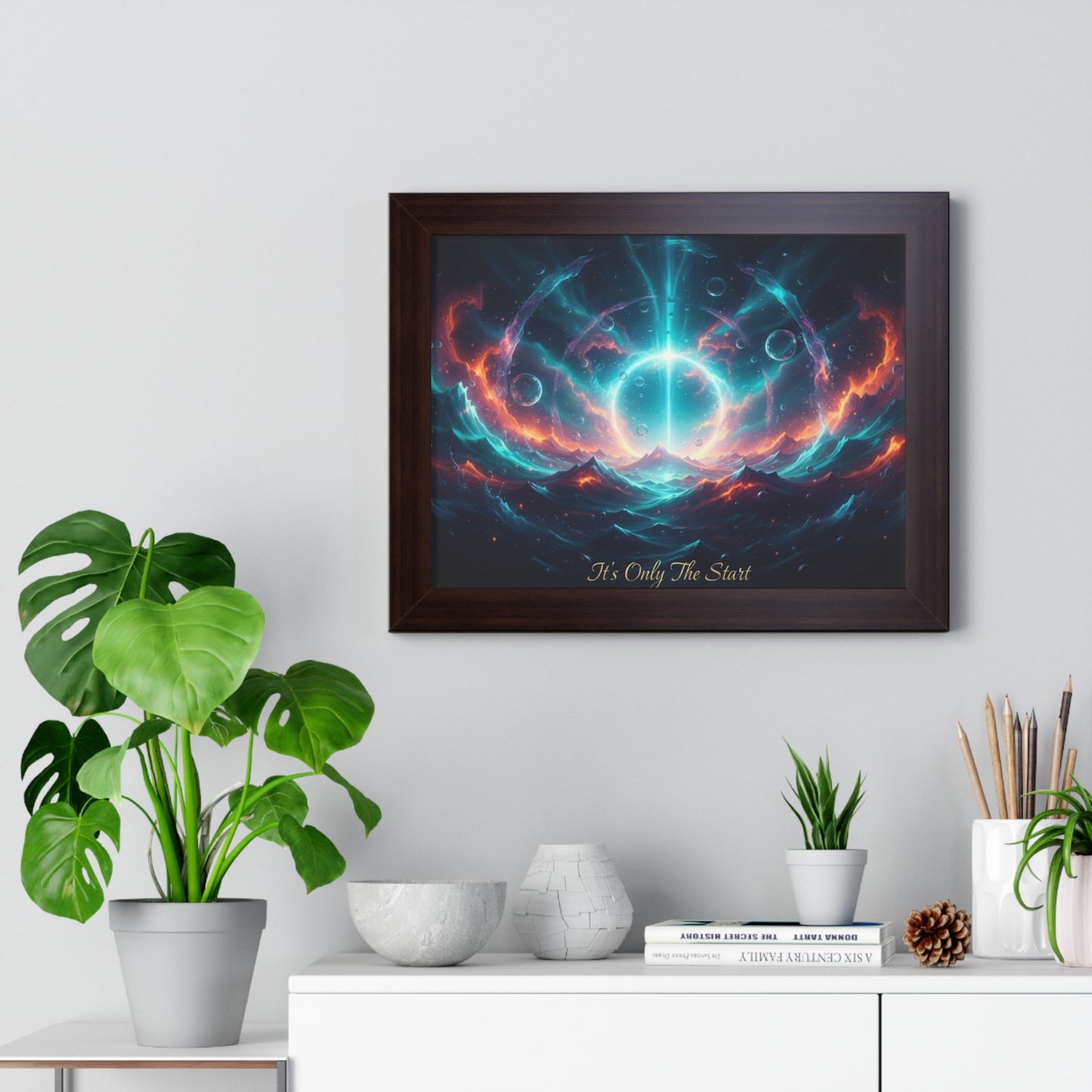 Framed Poster — 'It's Only The Start' Cosmic Nebula Art Print