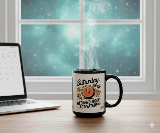 Saturday Weekend Mode Activated Mug — 15oz Black Coffee Cup
