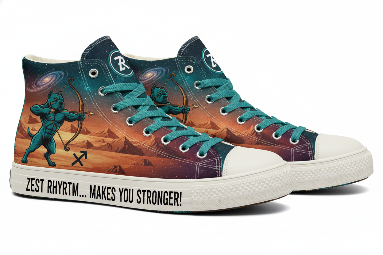 Sagittarius Archer Pitbull High-Tops — Celestial Zodiac Sneakers | Zest Rhythm