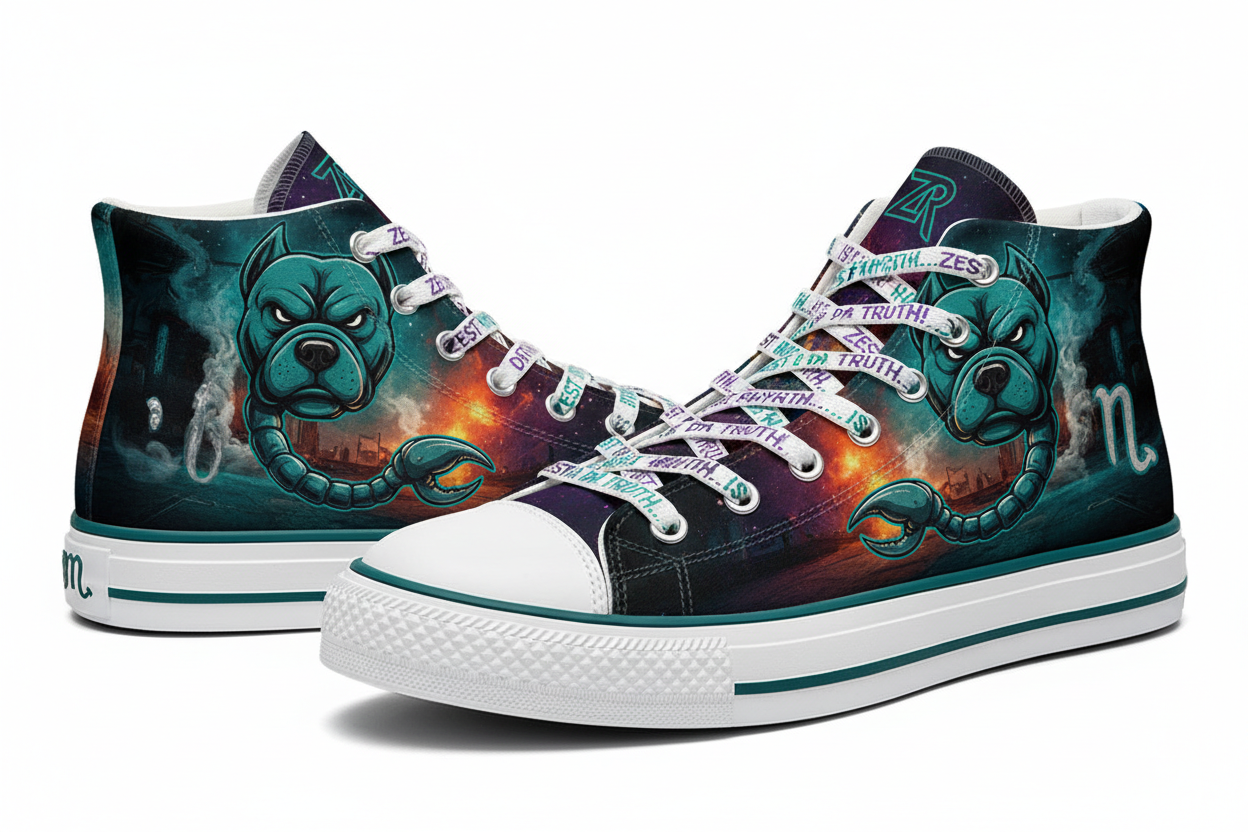 Scorpio Scorpion Pitbull High-Tops — Celestial Zodiac Sneakers | Zest Rhythm