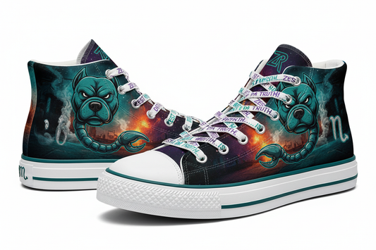 Scorpio Scorpion Pitbull High-Tops — Celestial Zodiac Sneakers | Zest Rhythm